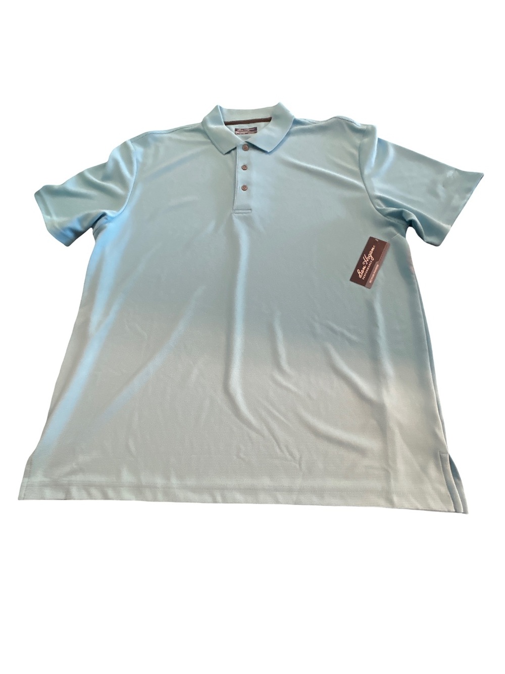 NWT Ben Hogan Mens X-Large Light Blue Striped Golf Polo Shirt Moisture Wicking